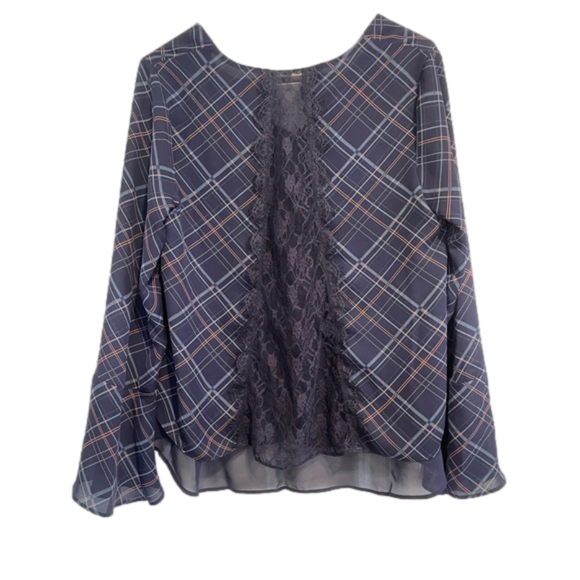 Lauren Conrad women’s blue line layered chiffon blouse - Picture 4 of 6
